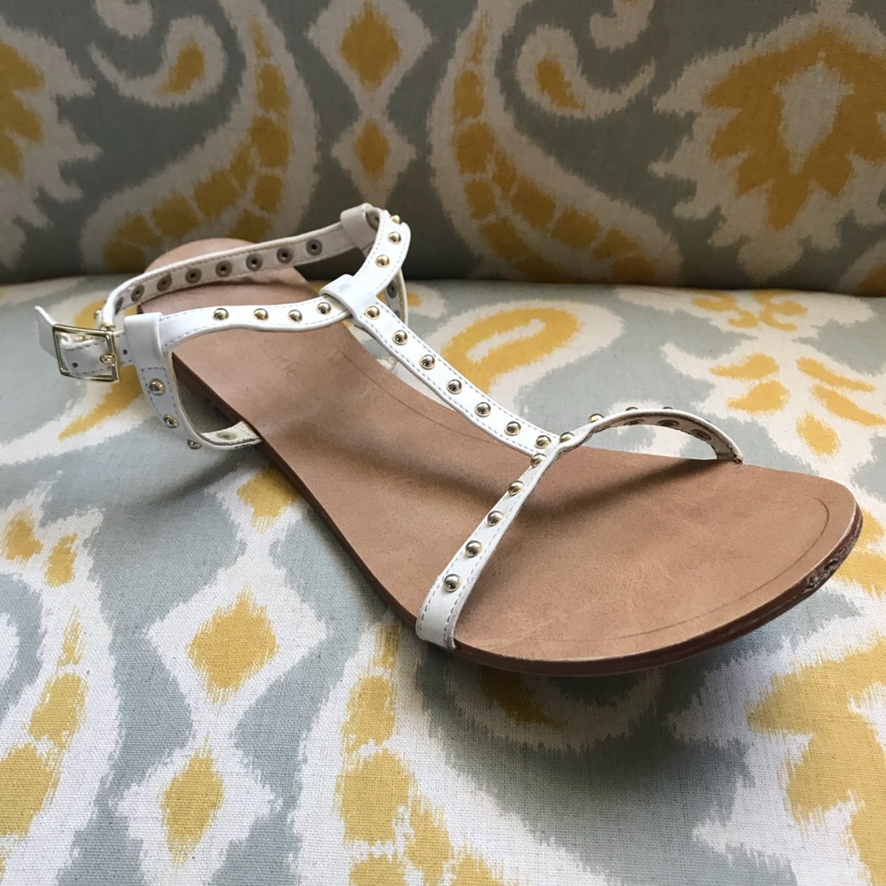 Gold Studded White Sandals